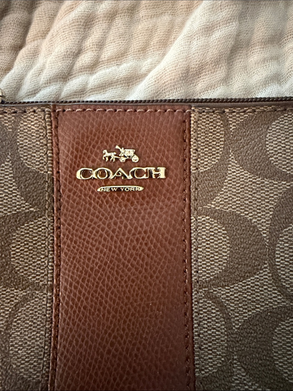 Coach Brown Signature Canvas Wristlet with Leather Stripe - Picture 2 of 4